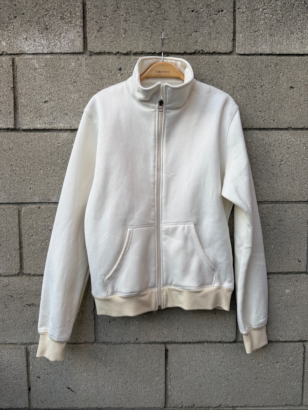 Cream Zip-Front Two Pocket Jacket Sweater